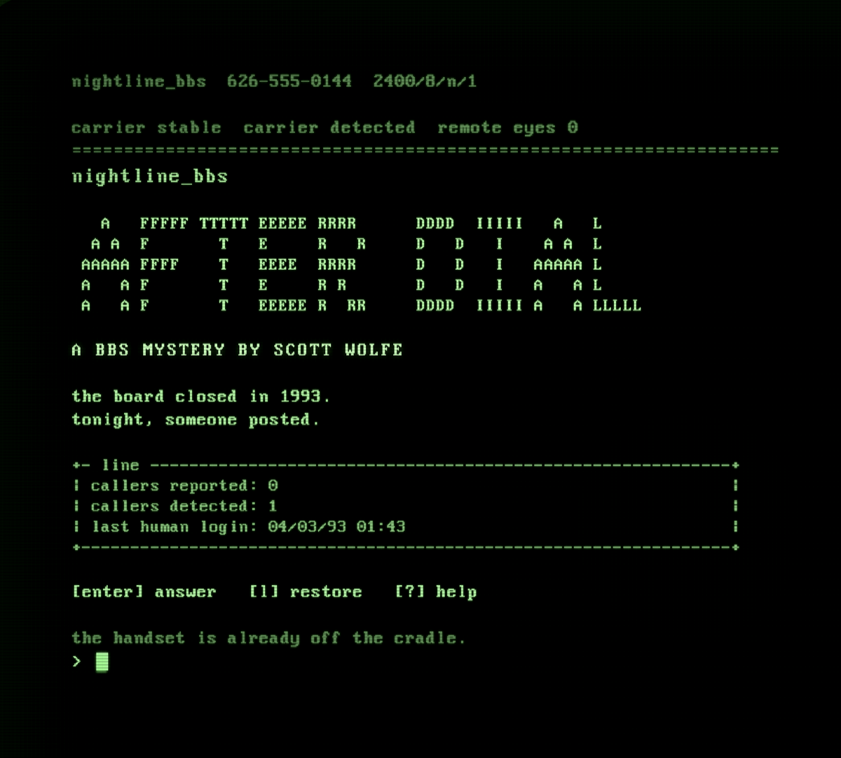After Dial narrative mystery terminal